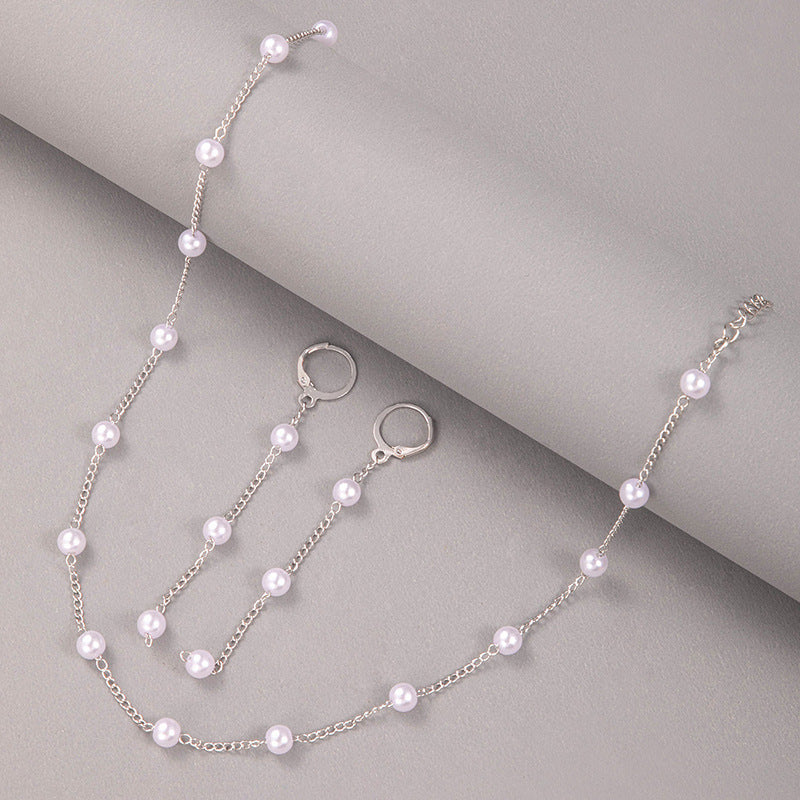 Women Pearl Beads Chain Choker Necklace Jewelry Set