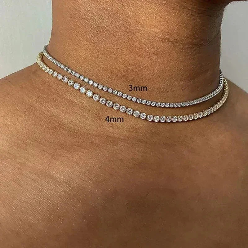 New S925 Sterling Silver Hip Hop Full CZ Choker Chain Necklace For Women Luxury Cubic AAA Zircon Short Accessories Fine Jewelry