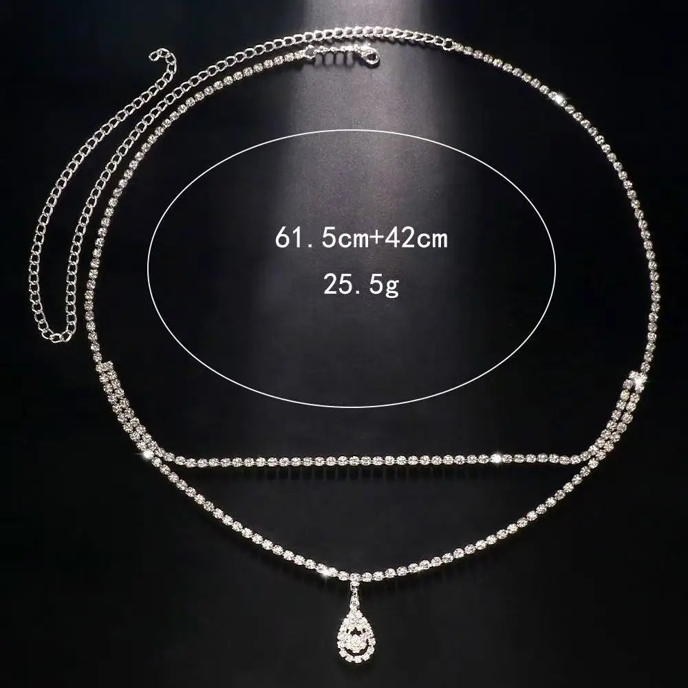 Luxury Rhinestone Double Chain Water Drop Waist Chains Body Jewelry for Women Crystal Body Belly Chain Body Decoration Accessory