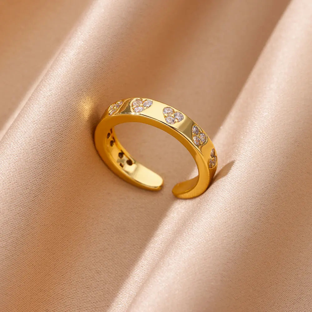 Zircon Geometric Heart Rings For Women Stainless Steel Gold Color Wedding Ring Luxury Aesthetic Jewlery Couple Gift 2025