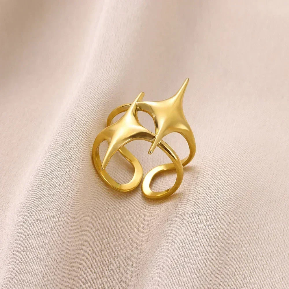 Stainless Steel Flower Open Rings For Women Trend Wedding Heart Jewelry Gold Color Geometric Hollow Ring Daily Accessories Gift