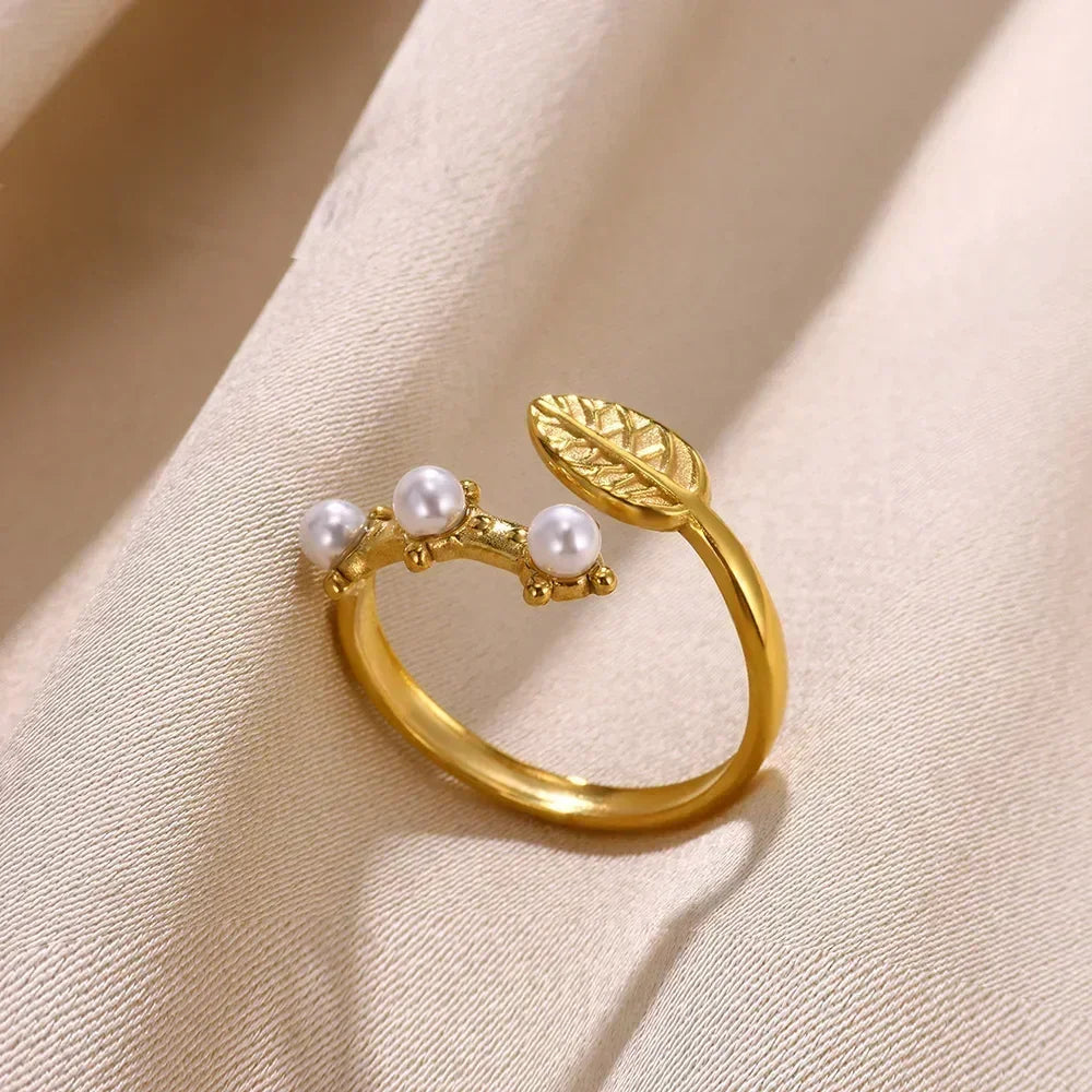 Stainless Steel Flower Open Rings For Women Trend Wedding Heart Jewelry Gold Color Geometric Hollow Ring Daily Accessories Gift