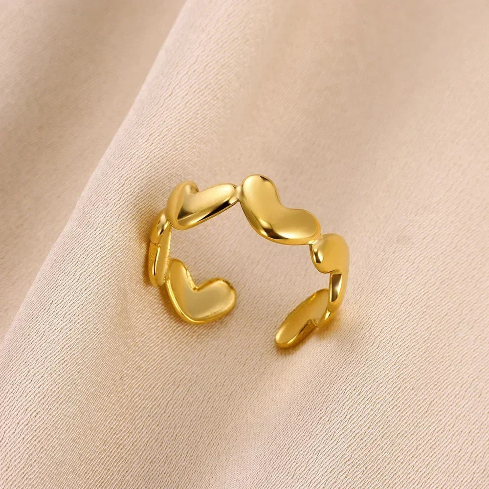 Stainless Steel Flower Open Rings For Women Trend Wedding Heart Jewelry Gold Color Geometric Hollow Ring Daily Accessories Gift