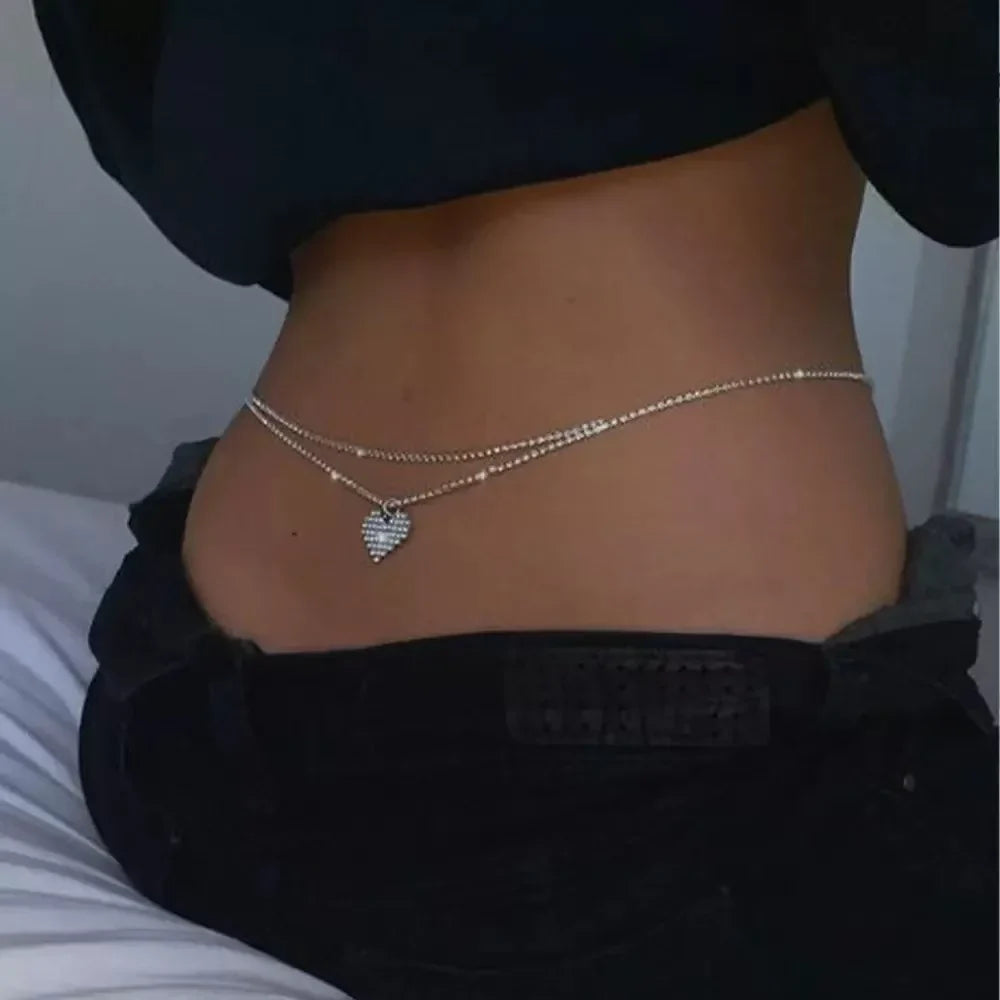 Luxury Rhinestone Double Chain Water Drop Waist Chains Body Jewelry for Women Crystal Body Belly Chain Body Decoration Accessory